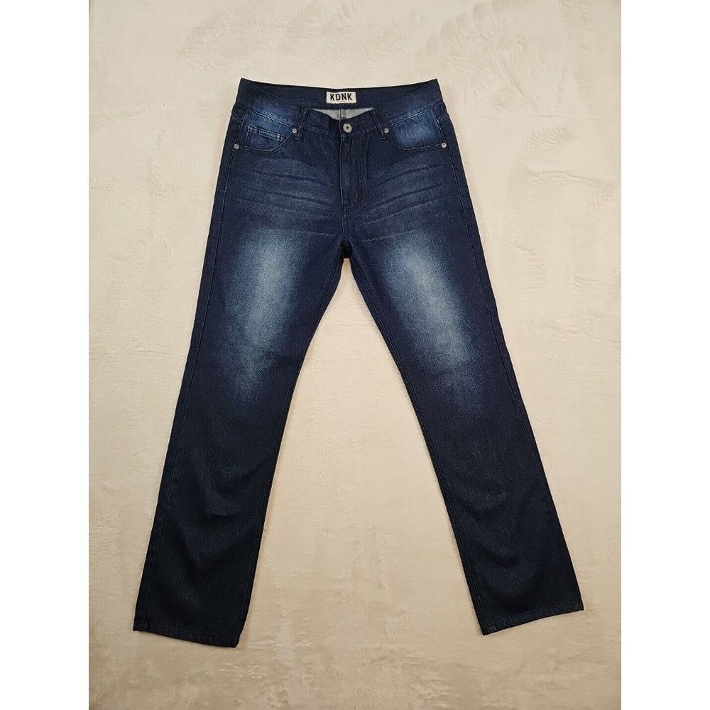 KDNK Denim Men's Blue Jeans 30x32 Straight Leg Raw Dark Wash Look
